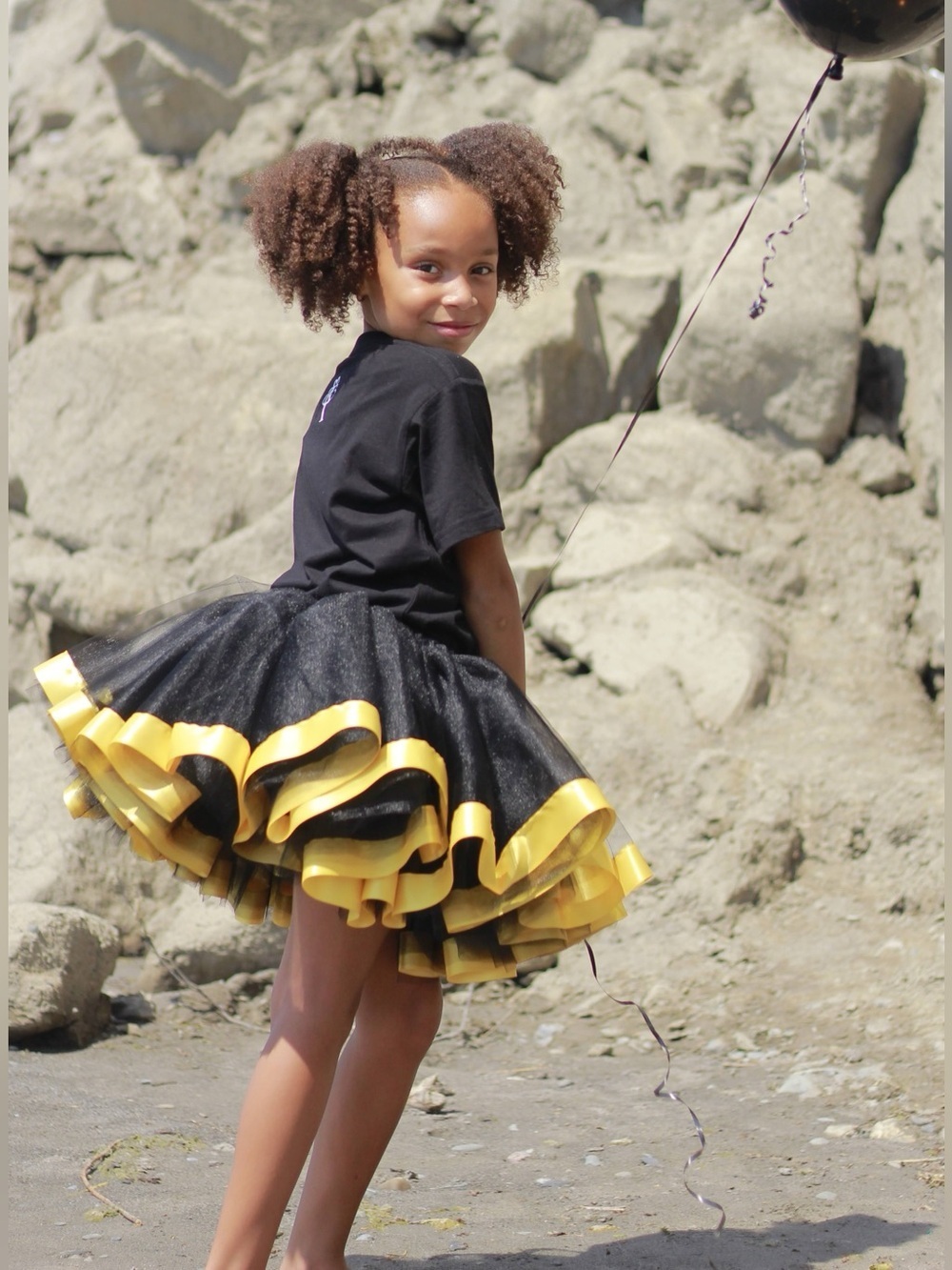 ⚡️ Black Tulle Skirt with Gold Satin Trim & Bow